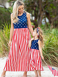 cheap -Mommy and Me American National Day Dresses Striped Star Causal Patchwork Multicolor Sleeveless Maxi Vacation Matching Outfits