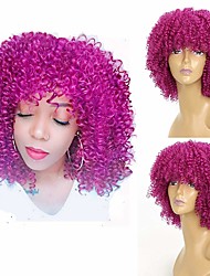 cheap -Synthetic Safe Heat Resistant Fiber Fashion Style Kinky Curly Rose Red Wig Afro Short Bob Wave Wig with Bangs Natural Color Hair Wig For Black Women Full Sewing Machine Made