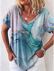cheap -Women&#039;s T shirt Color Gradient Patchwork Print V Neck Basic Tops Blue / 3D Print
