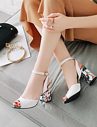 cheap -Women&#039;s Sandals Ankle Strap Heels Buckle Chunky Heel Round Toe Daily PU Buckle Spring Summer Color Block White Rosy Pink