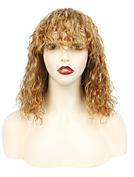 cheap -Human Hair Wig with Neat Bang Water Wave Full Machine Made For Women Short Bob Wig Pixie Cut Brazilian Hair None Lace 150% Density Capless Wig Medium Auburn#30