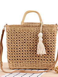 cheap -Women&#039;s Crossbody Bag Top Handle Bag Straw Bag Polyester Cotton Solid Color Daily Going out Camel Beige