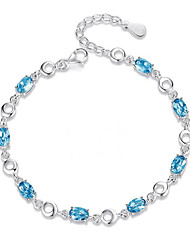 cheap -May Polly Simple inlaid sea blue topaz plated S925 Sterling Silver Bracelet
