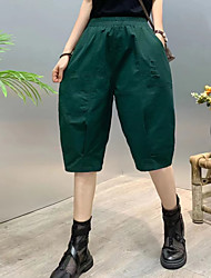 cheap -Women&#039;s Fashion Chinos Side Pockets Elastic Waist Knee Length Pants Casual Weekend Inelastic Plain Cotton Blend Comfort Mid Waist Green White Black Yellow Fuchsia M L XL