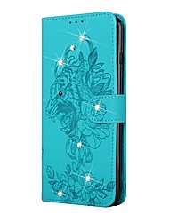 cheap -Phone Case For Samsung Galaxy Wallet Card S22 Ultra Plus S21 FE S20 A72 A52 A42 Rhinestone with Wrist Strap Card Holder Slots Solid Colored Flower PU Leather