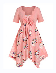 cheap -Women&#039;s Plus Size A Line Dress Floral Round Neck Short Sleeve Spring Summer Casual Sexy Midi Dress Daily Holiday Dress
