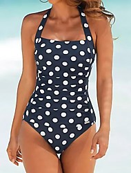 cheap -Women&#039;s Swimwear One Piece Monokini Bathing Suits Normal Swimsuit Tummy Control High Waisted Polka Dot Navy Blue Padded Bathing Suits Sports Vacation Sexy / New