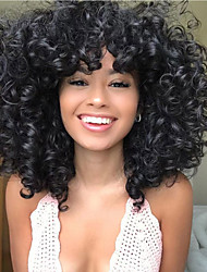 cheap -Short Curly Afro Wigs for Black Women 14 Inch Medium Curly Wig with Bangs Soft Kinky Curly Black Synthetic Hair Replacement Wigs Natural Looking Loose Curly Wig for Daily Party