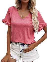 cheap -2022 cross-border european and american women&#039;s clothing amazon spring and summer new products solid color v-neck short-sleeved pullover loose casual t-shirt top