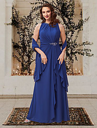 cheap -A-Line Mother of the Bride Dress Plus Size Elegant Jewel Neck Floor Length Chiffon Sleeveless with Side Draping Crystal Brooch 2022