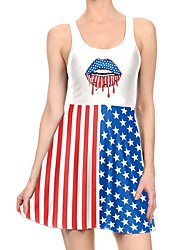 cheap -USA Flag Dress Cosplay Costume Adults&#039; Women&#039;s Cosplay Pattern Dress Party Festival Festival / Holiday Polyester Red Women&#039;s Easy Carnival Costumes Flag