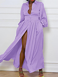 cheap -Women&#039;s Swing Dress Maxi long Dress Purple Yellow Orange Long Sleeve Pure Color Backless Button Spring Summer Shirt Collar Elegant Classic 2022 S M L XL XXL