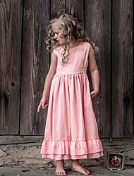 cheap -Kids Little Girls&#039; Dress Solid Colored A Line Dress Party Wedding Ruched Pink Maxi Sleeveless Princess Sweet Dresses Spring Summer Slim 1 PC 3-12 Years