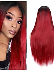 cheap -Ombre Wig Black to Red Middle Part Long Natural Straight Wig Heat Resistant Synthetic Daily Party Wig for Women
