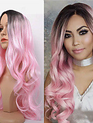 cheap -Pink Wig for Women Realistic Wig Long Wavy Middle Part Fusion Black Light Pink Colored Wig Synthetic Wigs Heat Resistant Fiber Wigs for Daily Party/cosplay