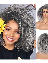 cheap -Grey Short Afro Kinky Curly Wigs for Women Side Curved Side Part Natural Looking Big Bouncy and Super Soft Premium Synthetic Afro Curls Wigs for Women
