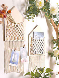 cheap -ins woven bohemian creative house number home decoration flower mesh pocket tassel woven hanging wall decoration beige