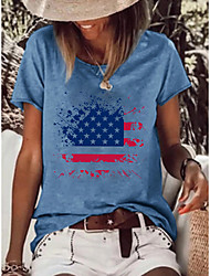 cheap -Women&#039;s T shirt American Flag Print Round Neck Basic Tops Green White Black