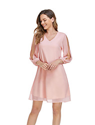 cheap -A-Line Empire Homecoming Cocktail Party Dress V Neck 3/4 Length Sleeve Short / Mini Chiffon with Slit Pure Color 2022