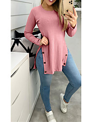 cheap -2021 european and american autumn and winter new products solid color pit strip round neck long sleeves hem slit button top casual t-shirt women&#039;s clothing