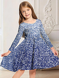 cheap -Kids Little Girls&#039; Dress Floral A Line Dress Daily Holiday Vacation Print Blue Above Knee Long Sleeve Casual Cute Sweet Dresses Fall Spring Regular Fit 3-10 Years