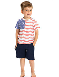 cheap -Kids Boys American Independence Day T-shirt &amp; Shorts Clothing Set 2 Pieces Short Sleeve Blue Flag Crewneck Print Street Sports Vacation Fashion Comfort Cool Daily 3-13 Years