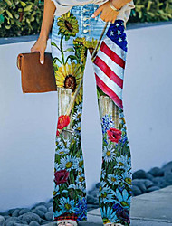 cheap -Women&#039;s Fashion Flare Chinos Wide Leg Print Full Length Pants Casual Weekend Micro-elastic Sunflower American Flag Comfort Mid Waist Blue S M L XL XXL