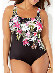 cheap -Women&#039;s Swimwear One Piece Monokini Bathing Suits Plus Size Swimsuit Water Sports Tummy Control Open Back Print Flower Black Blue Rosy Pink Scoop Neck Bathing Suits New Casual Vacation / Modern