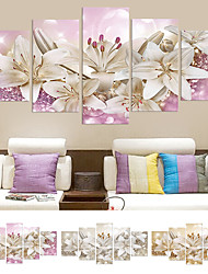 cheap -5 Panels Golden Lily Painting Wall Art Decorative Painting Frameless Painting Core