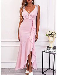 cheap -Women&#039;s Bodycon Maxi long Dress Pink Sleeveless Solid Color Ruched Spring Summer V Neck Elegant Sexy 2022 S M L XL XXL 3XL