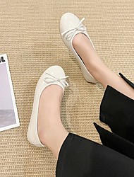 cheap -Women&#039;s Flats Comfort Shoes Plus Size Bowknot Flat Heel Round Toe Casual Sweet Daily Work PU Leather Loafer Fall Spring Solid Colored Wine White Black