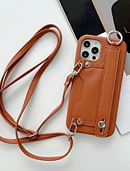 cheap -Phone Case For Apple Back Cover Handbag Purse iPhone 13 Pro Max 12 11 SE 2022 X XR XS Max 8 7 Bumper Frame with Removable Cross Body Strap with Wrist Strap Solid Colored PU Leather
