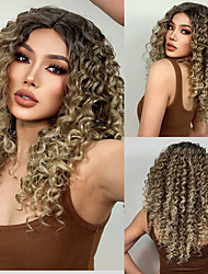 cheap -HAIRCUBE Ombre Brown/Wine/Auburn/Golden/Black Lace Front Wig Long Afro Curly 13*4*1 T Part Kanekalon Lace Wig With Baby Hair for Black Woman 180% Density