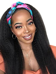 cheap -Long Kinky Straight Headband Human Hair Wigs For African American Women Natural Black 24 Inch Kanekalon Brazilian Hair Afro Wig