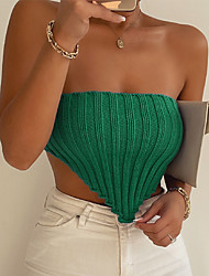 cheap -Women&#039;s Holiday Beach Tube Top Plain Sleeveless Crochet Strapless Casual Beach Tops Green Black Blue S