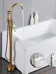 cheap -Brass Free Standing Bathtub Faucet,Antique Brass/Matte Black Electroplated Ceramic Valve Bath Shower Suit with Hot and Cold Water with Handshower