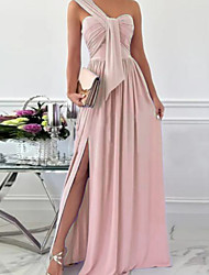 cheap -Women&#039;s A Line Dress Maxi long Dress Pink Sleeveless Solid Color Split Ruched Spring Summer One Shoulder Elegant Formal 2022 S M L XL XXL 3XL