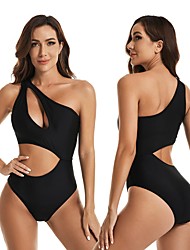cheap -Women&#039;s One Piece Swimsuit Cut Out Sexy Bodysuit Bathing Suit Solid Colored Swimwear Black Quick Dry Swimming Surfing Beach Spring Summer