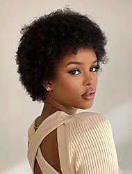 cheap -Human Hair Wig Short Afro Curly Pixie Cut Natural Black Adjustable Natural Hairline For Black Women Machine Made Capless Brazilian Hair Women&#039;s All Natural Black #1B 6 inch Daily Wear Party &amp; Evening