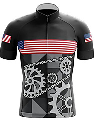 cheap -21Grams® Men&#039;s Short Sleeve Cycling Jersey American / USA Gear National Flag Bike Shirt Mountain Bike MTB Road Bike Cycling Black Quick Dry Moisture Wicking Sports Clothing Apparel / Athleisure