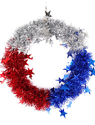 cheap -2PCS American Independent Sunflower Ring Decorative Home Room Store Door Hanging Star Red Blue Silver Wreath