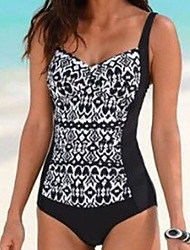 cheap -Women&#039;s Swimwear One Piece Monokini Bathing Suits Plus Size Swimsuit Tummy Control Open Back Printing High Waisted Floral Striped White Black Gray Fuchsia Strap Bathing Suits New Vacation Fashion