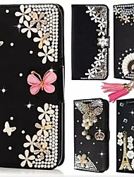 cheap -Phone Case For Apple Wallet Card iPhone 13 Pro Max 12 Mini 11 X XR XS Max 8 7 Rhinestone with Wrist Strap Card Holder Slots Solid Colored Crystal Diamond PU Leather