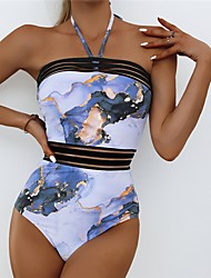 cheap -Women&#039;s Swimwear One Piece Monokini Bathing Suits Normal Swimsuit Tummy Control Open Back Printing High Waisted Gradient Color Green Blue Coffee Strapless Bathing Suits Sexy Vacation Fashion / Modern
