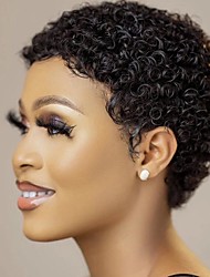 cheap -Pixie Cut Wig Preplucked No Lace Part afro Wigs Short Curly Bouncy Curly Human Hair Wig