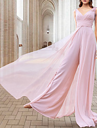 cheap -Jumpsuits Mother of the Bride Dress Elegant Jewel Neck Floor Length Chiffon Sleeveless with Ruched Appliques 2022