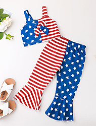 cheap -Kids Girls&#039; American Independence Day Tank &amp; Pants Clothing Set 2 Pieces Sleeveless Blue Stripe Star Bow Print Indoor Casual Daily 1-5 Years