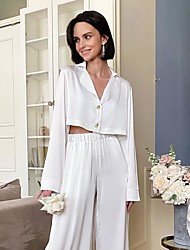 cheap -2022 summer thin european and american ice silk pajamas suit white casual fashion outerwear ladies simple home wear