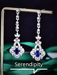cheap -LUCKY DOLL New Elegant and Intellectual Charm Long Earrings Luxury Temperament Simulation Sri Lanka Royal Sapphire Earrings