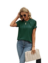 cheap -cross-border european and american women&#039;s clothing amazon 2022 summer new solid color jacquard chiffon shirt loose pullover short-sleeved top